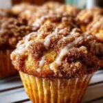 Delicious coffee cake muffins topped with crumbly streusel.