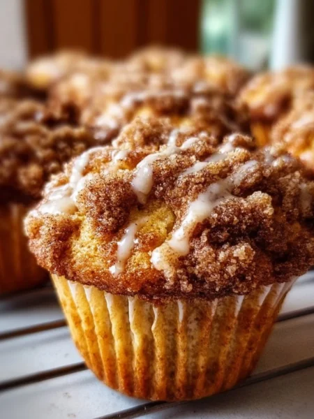 Delicious coffee cake muffins topped with crumbly streusel.