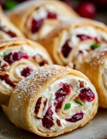 Festive Christmas Cranberry Roll Ups served on a festive platter