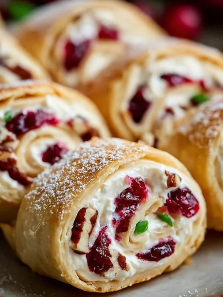 Festive Christmas Cranberry Roll Ups served on a festive platter