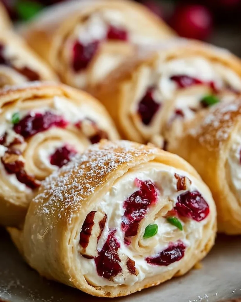 Festive Christmas Cranberry Roll Ups served on a festive platter