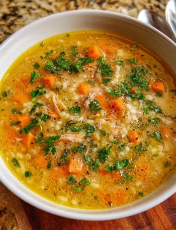 Bowl of Italian Penicillin Soup with herbs and vegetables