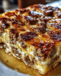 Delicious Pancake Sausage Casserole baked to perfection