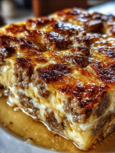 Delicious Pancake Sausage Casserole baked to perfection