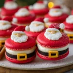 Colorful Santa Claus macarons decorated for the holiday season