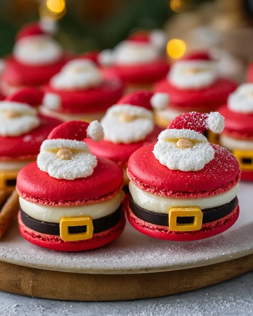 Colorful Santa Claus macarons decorated for the holiday season