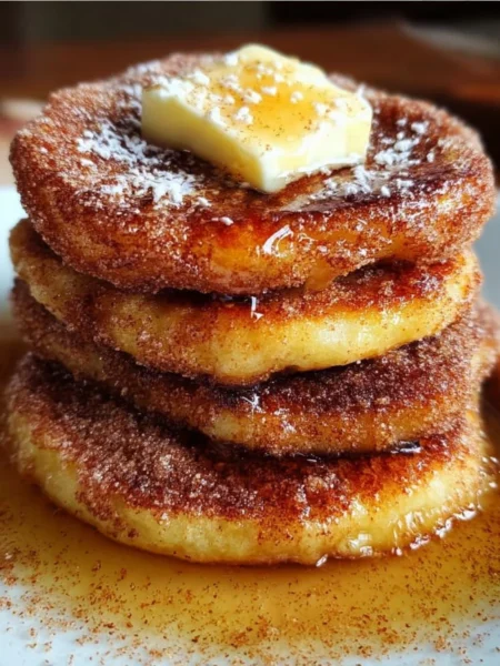 Delicious churro pancakes with chocolate sauce and cinnamon sugar topping