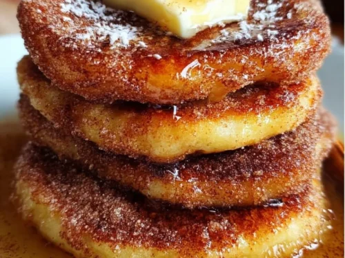 Delicious churro pancakes with chocolate sauce and cinnamon sugar topping