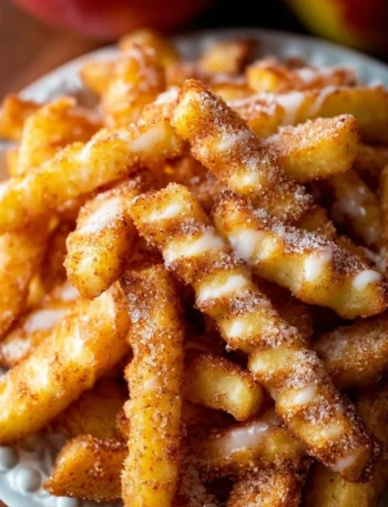 Crispy air fryer apple fries served with cinnamon sugar
