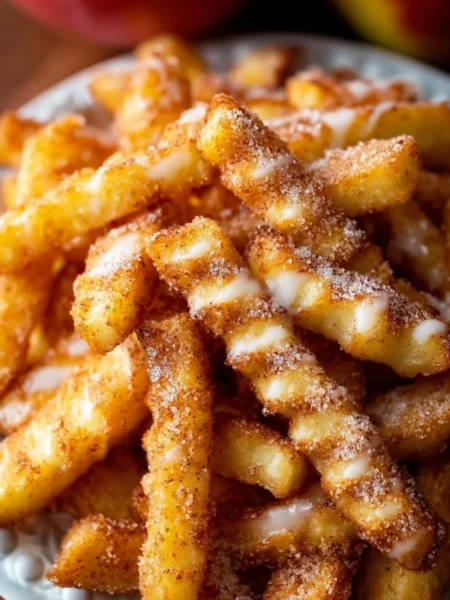 Crispy air fryer apple fries served with cinnamon sugar