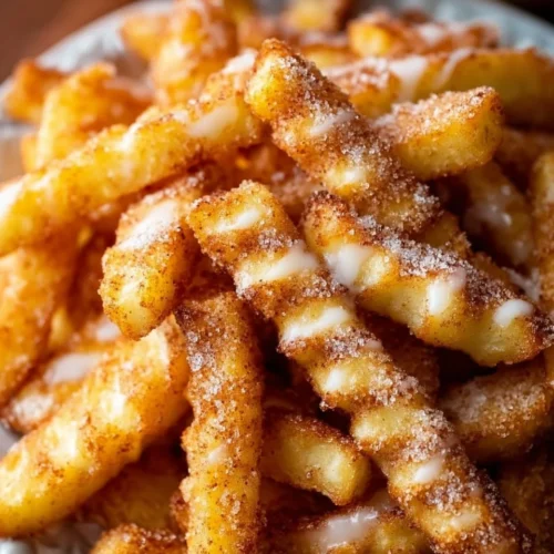 Crispy air fryer apple fries served with cinnamon sugar