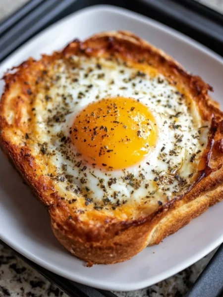 Delicious Air Fryer Egg and Cheese Toast served on a plate
