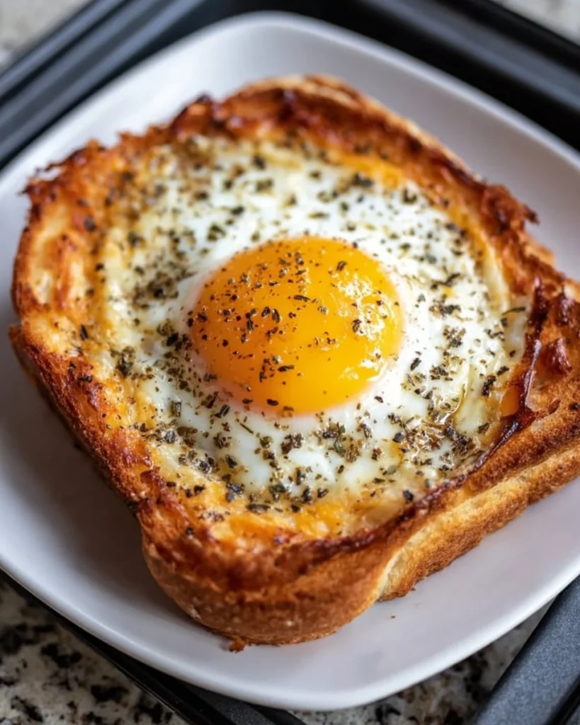Delicious Air Fryer Egg and Cheese Toast served on a plate