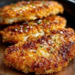 Air Fryer Parmesan Crusted Chicken garnished with herbs on a plate