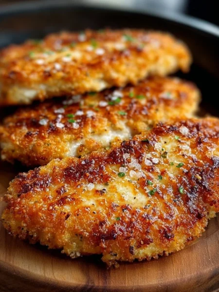 Air Fryer Parmesan Crusted Chicken garnished with herbs on a plate