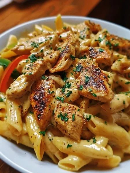 Delicious Cajun Chicken Pasta served with fresh herbs and spices