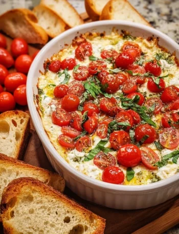 Delicious Caprese Dip served with fresh ingredients