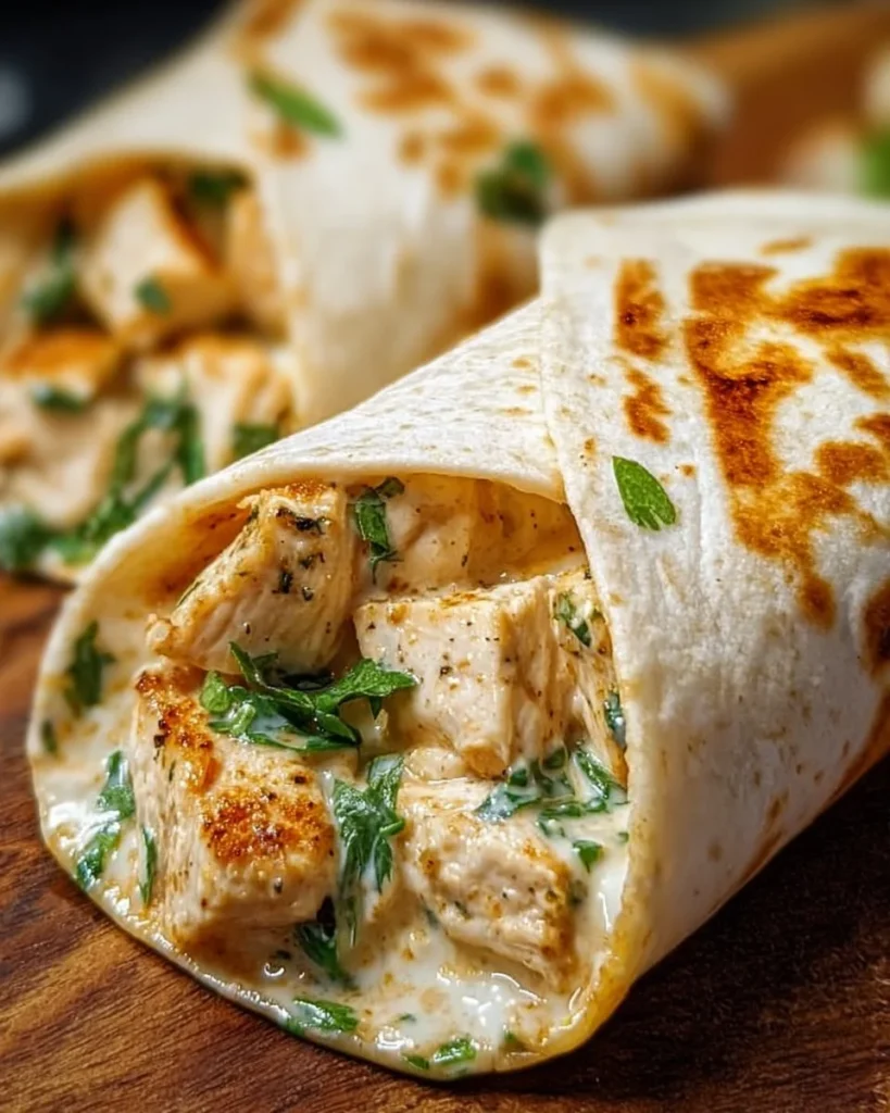Delicious cheesy garlic chicken wraps ready to be enjoyed
