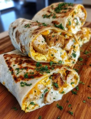 Delicious cheesy garlic chicken wraps ready to serve