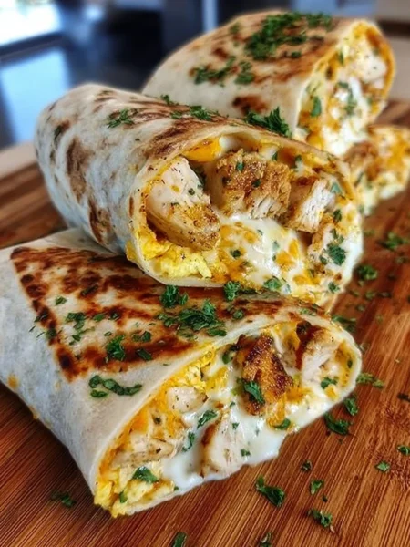 Delicious cheesy garlic chicken wraps ready to serve