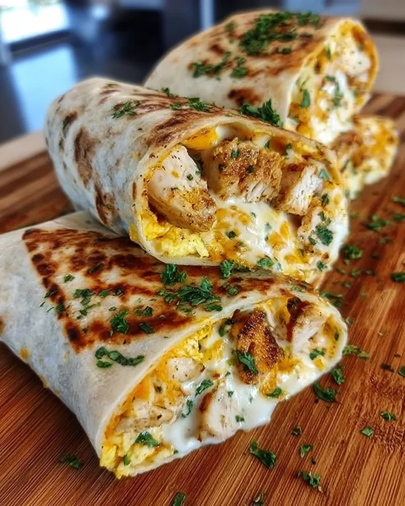 Delicious cheesy garlic chicken wraps ready to serve