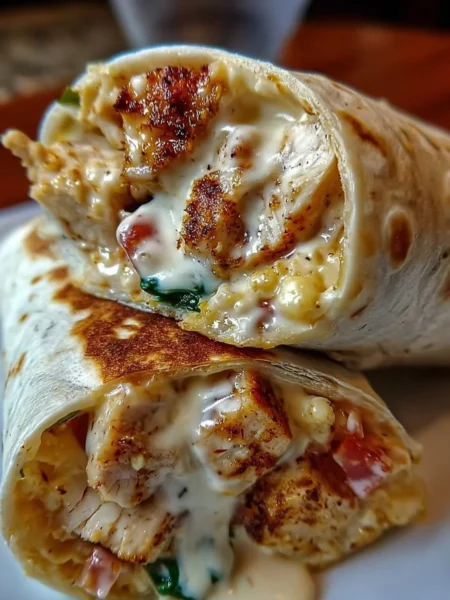 Delicious cheesy garlic chicken wraps ready to serve.