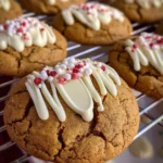 Chewy maple cinnamon cookies with white chocolate chips on a baking sheet.
