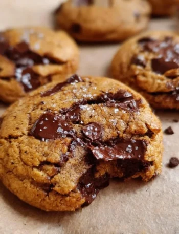 Chewy pumpkin chocolate chip cookies on a baking tray
