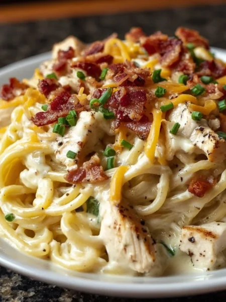 Delicious Chicken Bacon Ranch Pasta with chicken, bacon, and ranch sauce