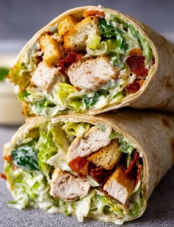Delicious Chicken Caesar Wrap with lettuce and creamy dressing