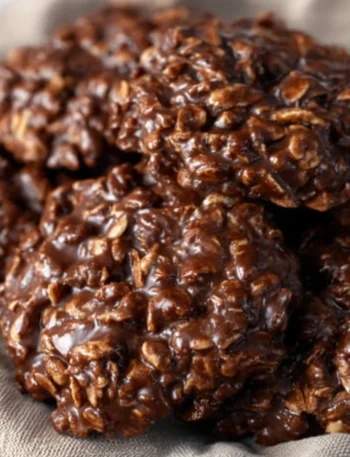 Delicious chocolate no bake cookies on a rustic plate