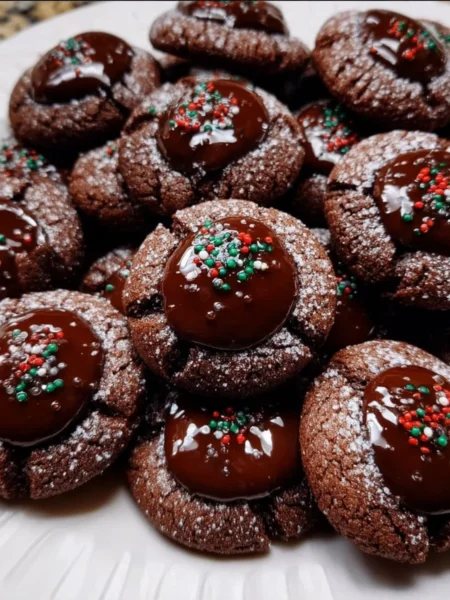 Delicious Chocolate Thumbprint Cookies with a smooth chocolate filling