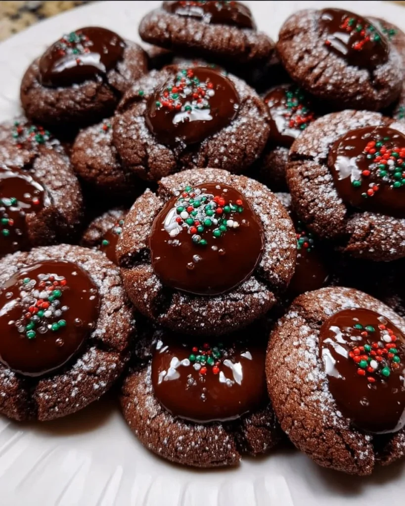 Delicious Chocolate Thumbprint Cookies with a smooth chocolate filling
