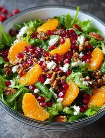 A vibrant Christmas salad with fresh greens, cranberries, and festive toppings.