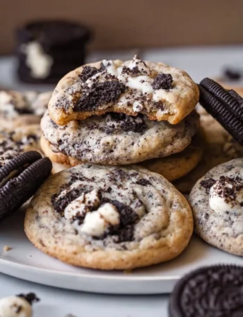 Delicious cookies and cream cookies on a plate ready to be enjoyed