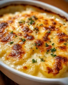 Delicious Copycat Ruth's Chris potatoes au gratin topped with golden cheese