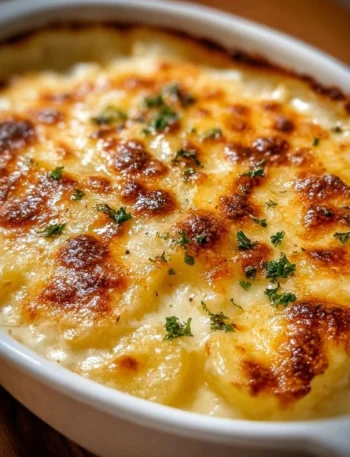 Delicious Copycat Ruth's Chris potatoes au gratin topped with golden cheese