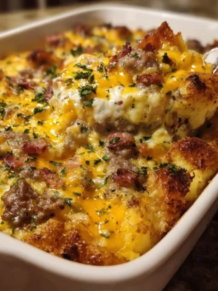 Delicious Crack Breakfast Casserole recipe served on a rustic table