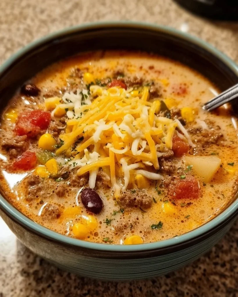 Creamy Cowboy Soup in a rustic bowl, perfect for cozy weeknight dinners.