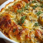 Creamy scalloped potatoes baked to perfection with cheese and cream