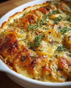 Creamy scalloped potatoes baked to perfection with cheese and cream