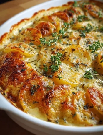 Creamy scalloped potatoes baked to perfection with cheese and cream