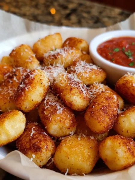 Crispy air fryer gnocchi served with herbs and spices