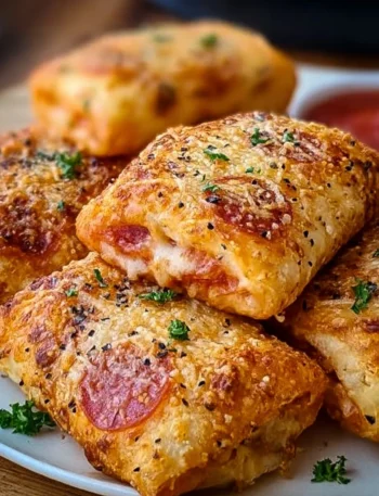 Crispy air fryer pizza rolls ready to be served as a delicious snack.