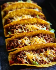 Crispy Beef Tacos filled with seasoned beef and toppings