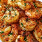 Crispy garlic butter shrimp cooked in an air fryer, garnished with herbs.