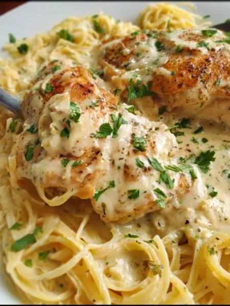 Delicious Crock Pot Angel Chicken recipe served with green vegetables.