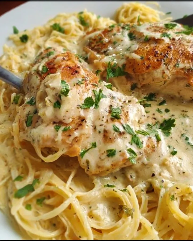 Delicious Crock Pot Angel Chicken recipe served with green vegetables.