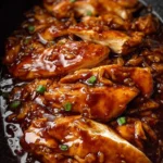 Crockpot honey garlic chicken served with rice and vegetables