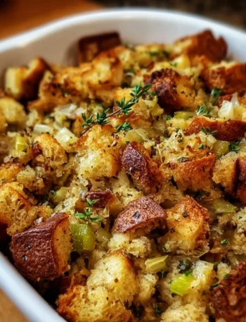 Delicious Thanksgiving stuffing served in a bowl for the holiday meal